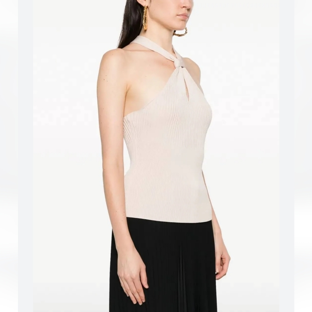 NWT $255 Jonathan Simkhai Andrea Knit Knotted Neck Halter Sleeveless Top Almond - Picture 7 of 16